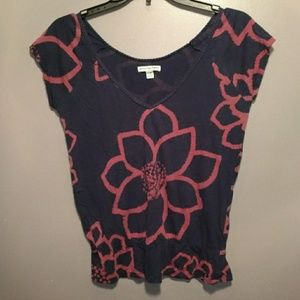 American Eagle  XS Blouse Blue Pink Floral A56